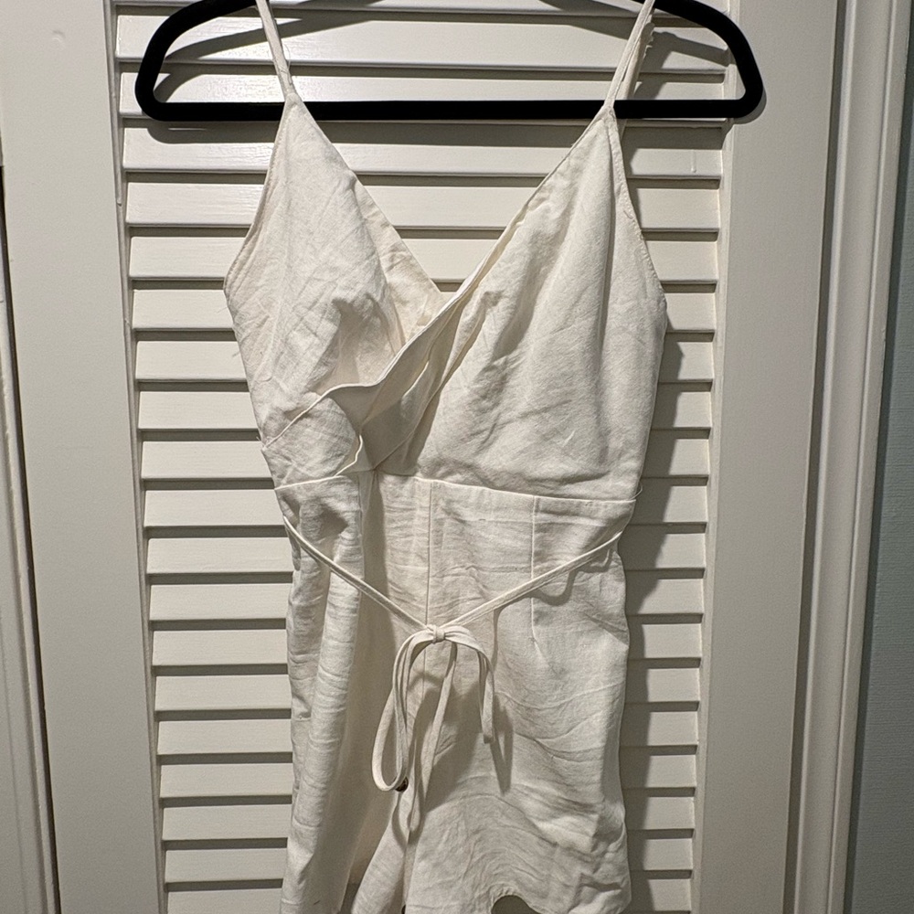 American Threads White Linen-Blend Romper
